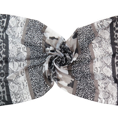 Scarf with animal prints and geometric patterns