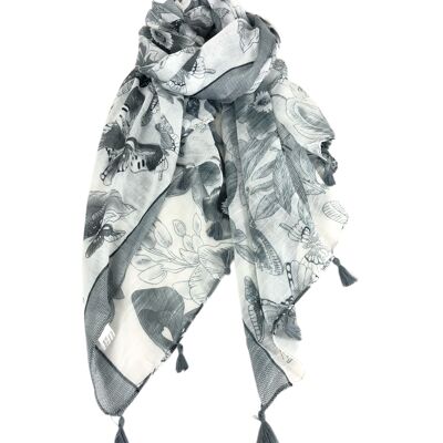 Foulard à motif papillons et pompons