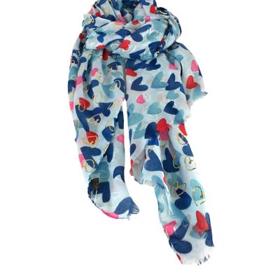 Shiny scarf with multi-colored hearts