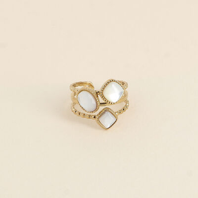 Anello - 3 anelli effetto milgrain e 3 madreperle bianche