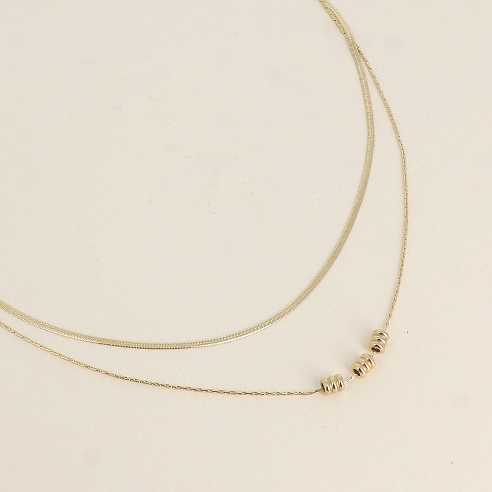 Collar de 2 hileras - malla de espejo y malla veneciana con colgante de 3 cilindros estriados