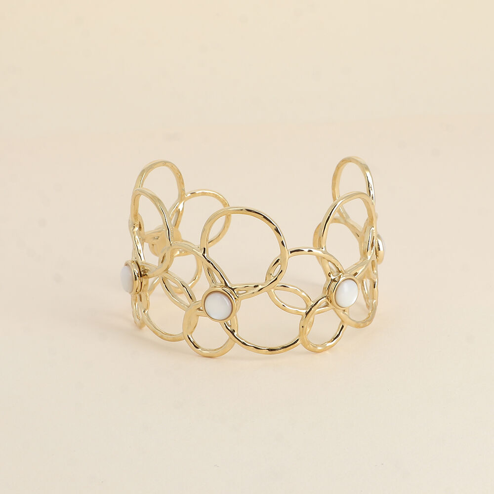 Brazalete - 3 motivos florales calados y piedras naturales