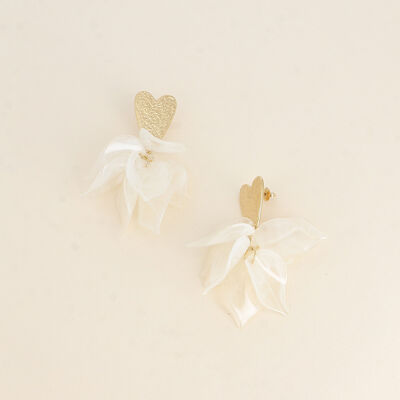 Boucles pendantes - coeur texturé et de pièces pendantes en acétate