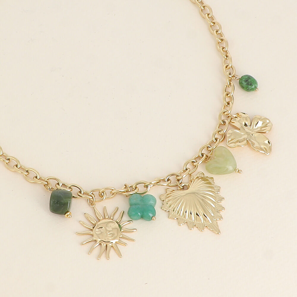 Collar - sol, corazón, resina y piedras naturales