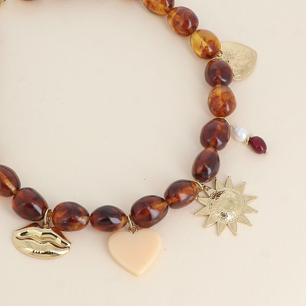 Collar en alambre - boca, sol, corazón, corazón de resina y piedras naturales