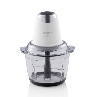 Picadora de alimentos eléctrica Glasschop: 300 W, recipiente de vidrio resistente de 2 L, cuchillas dobles de acero inoxidable, picado rápido de verduras, frutas, frutos secos, carne y más. Compacta y fácil de limpiar. Color blanco.