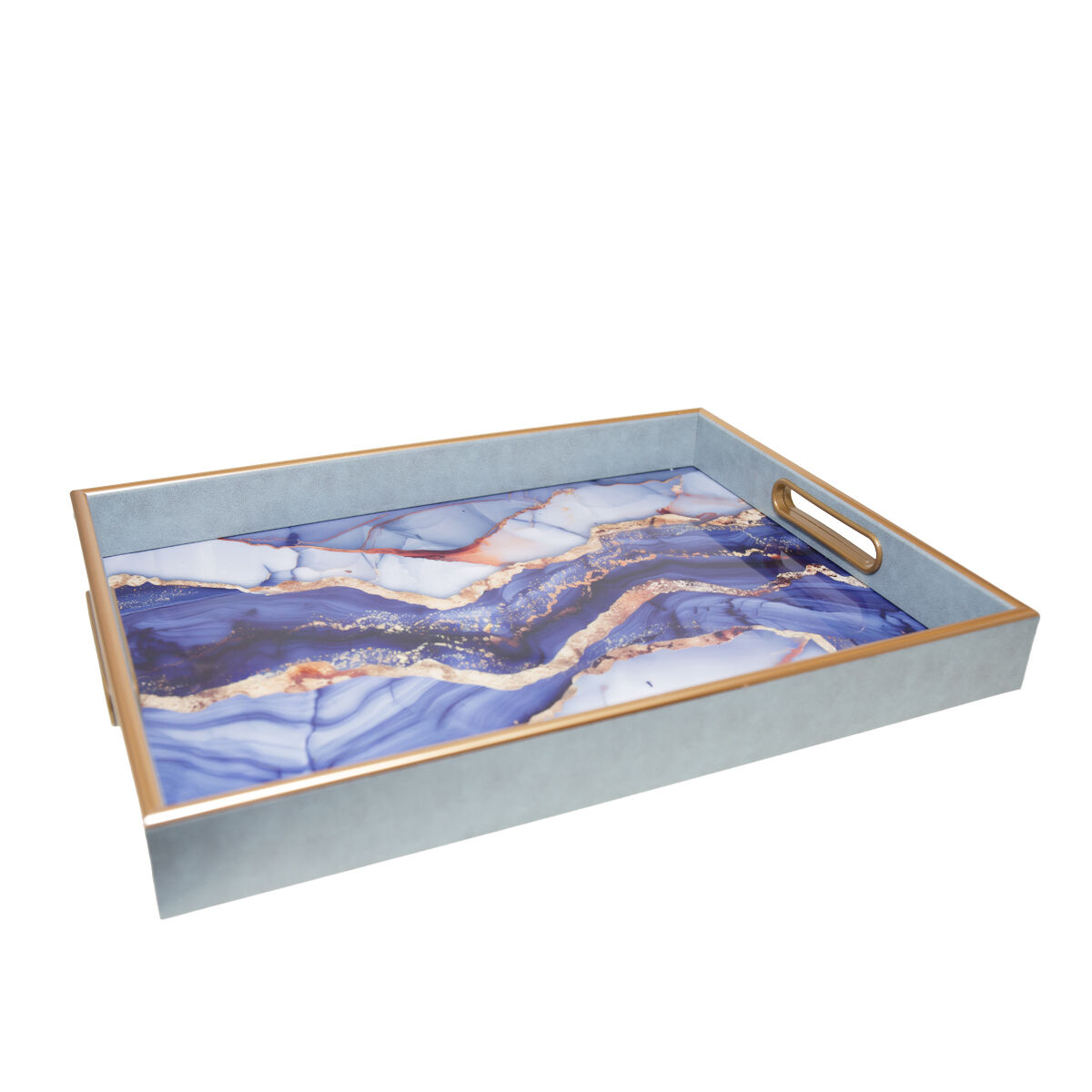 Rectangular tray in blue watercolor 40x30x4.5cm