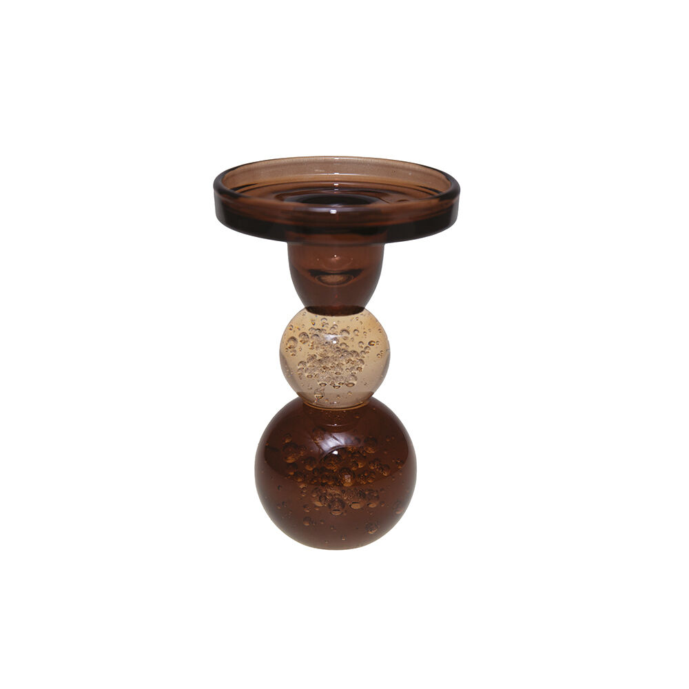 Bougeoir bulles de verre moka et ambre 8.5x8.5x13cm