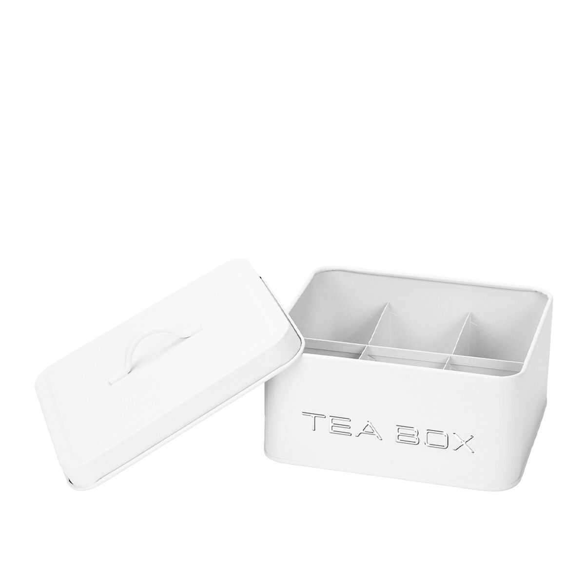 White and silver 6-compartment tea box 18x15.5x8cm