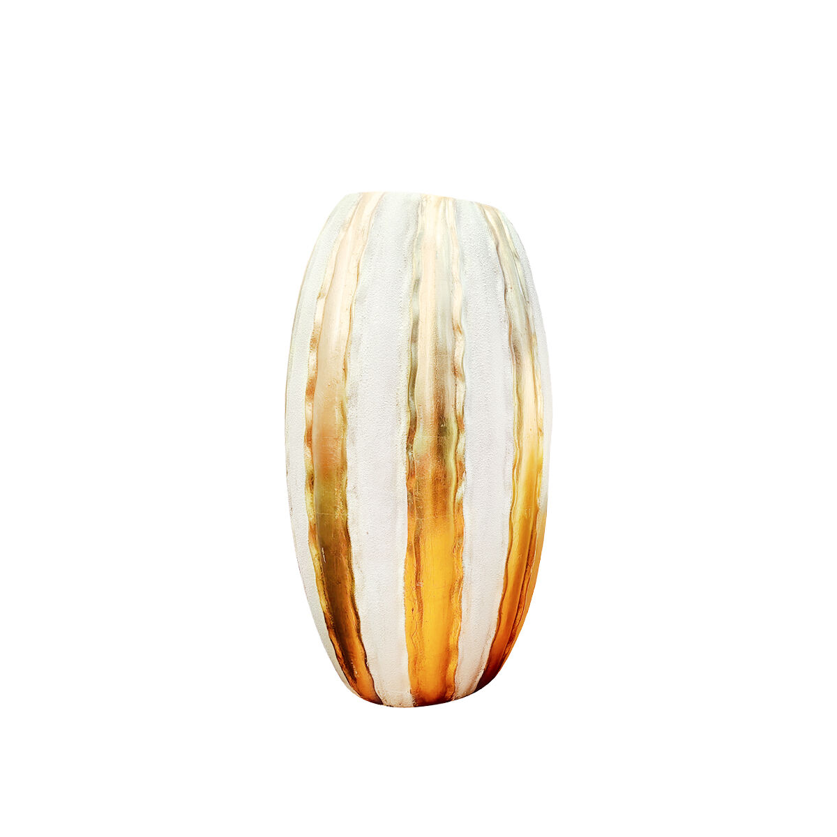 Vaso in poliresina a righe bianche e oro 41x41x81cm