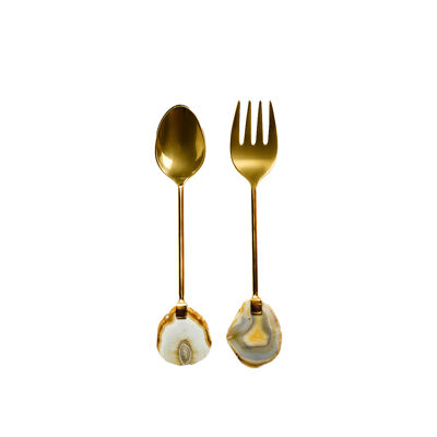 Cubiertos de ensalada dorados con piedra de ágata beige