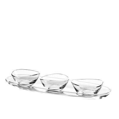 Set da antipasto composto da 3 ciotole su vassoio trasparente da 41 cm
