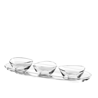 Set da antipasto composto da 3 ciotole su vassoio trasparente da 50 cm