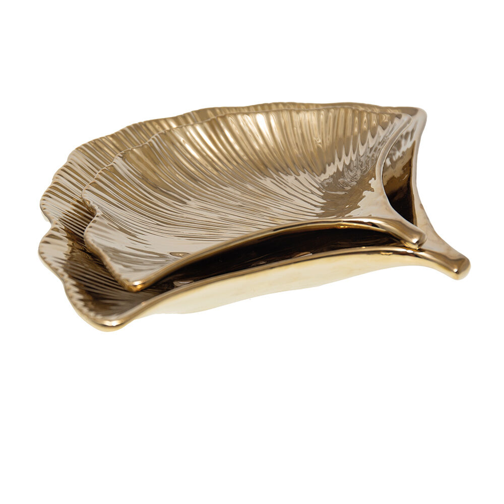 Ciotole in ceramica color oro con motivo Ginkgo - Set da 2