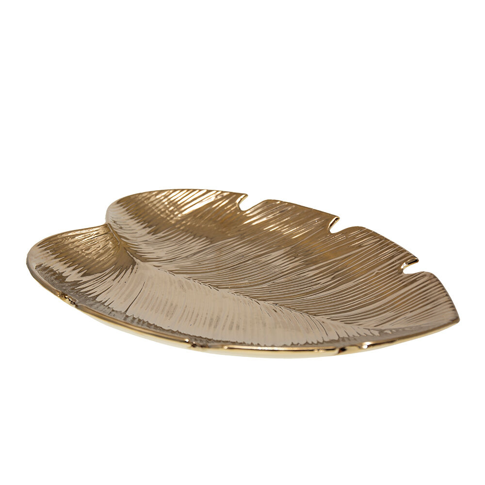Ciotola con foglia tropicale dorata 31x23x3.8 cm
