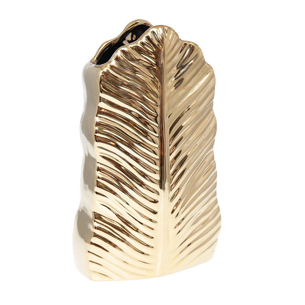 17 vasi in ceramica dorata a forma di foglia.8x10x28.5 cm