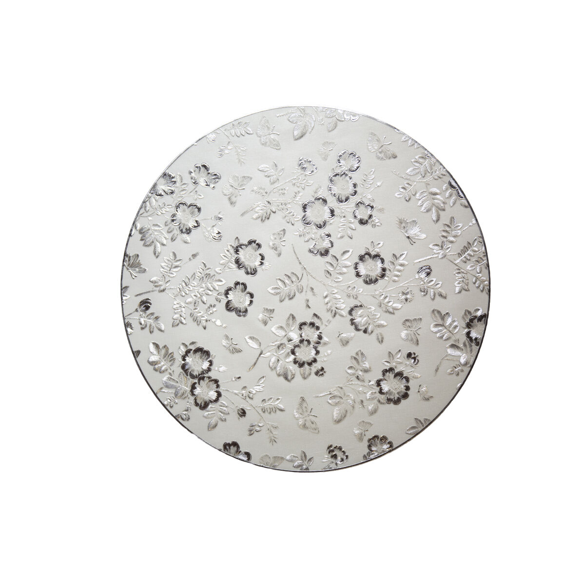 Sottobicchiere rotondo con motivo floreale in argento