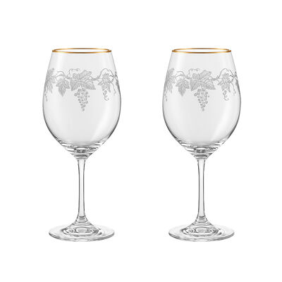 Copas de vino con borde dorado y grabado de vid - juego de 2