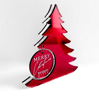 Décoration de table en acrylique rouge pour sapin de Noël avec breloque gravée « Joyeux Noël » – Décoration de Noël