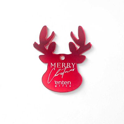 Décoration de tête de renne à suspendre en acrylique – Décoration rouge « Joyeux Noël »