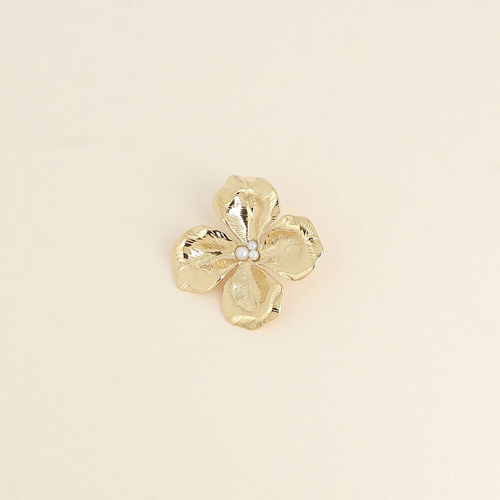 Pin - textured flower pattern with small white resin beads