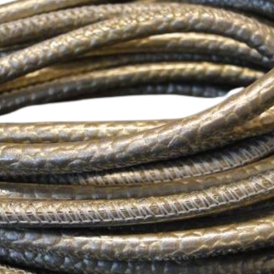 Cordoncino in pelle nappa con cuciture rotonde stile serpente - Grigio lucido - 4 mm
