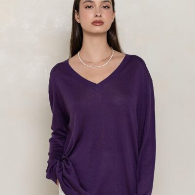 Suéter oversize de seda y cachemira con cuello en V