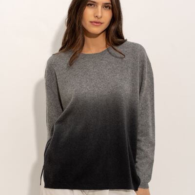 Round neck tie and dye cashmere sweater