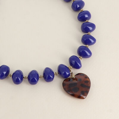 Cable necklace - large resin beads and heart pendant