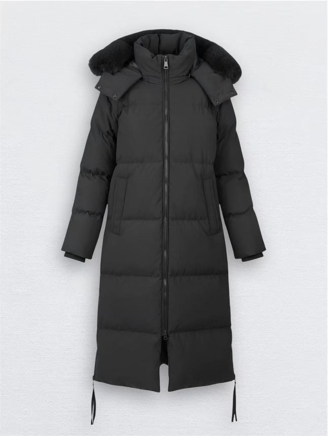 DOUDOUNE NOIRE LONGUE MATELASSÉE AVEC  FAUSSE FOURRURE