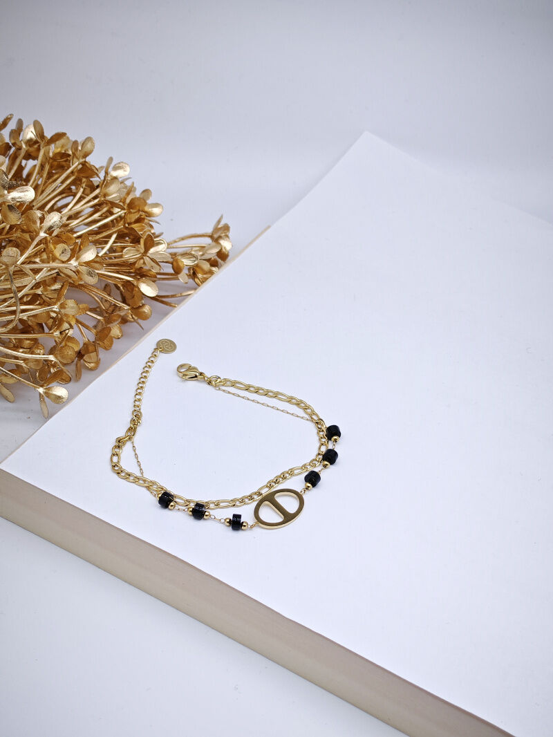 Doppeltes Perlenarmband aus Edelstahl - A265