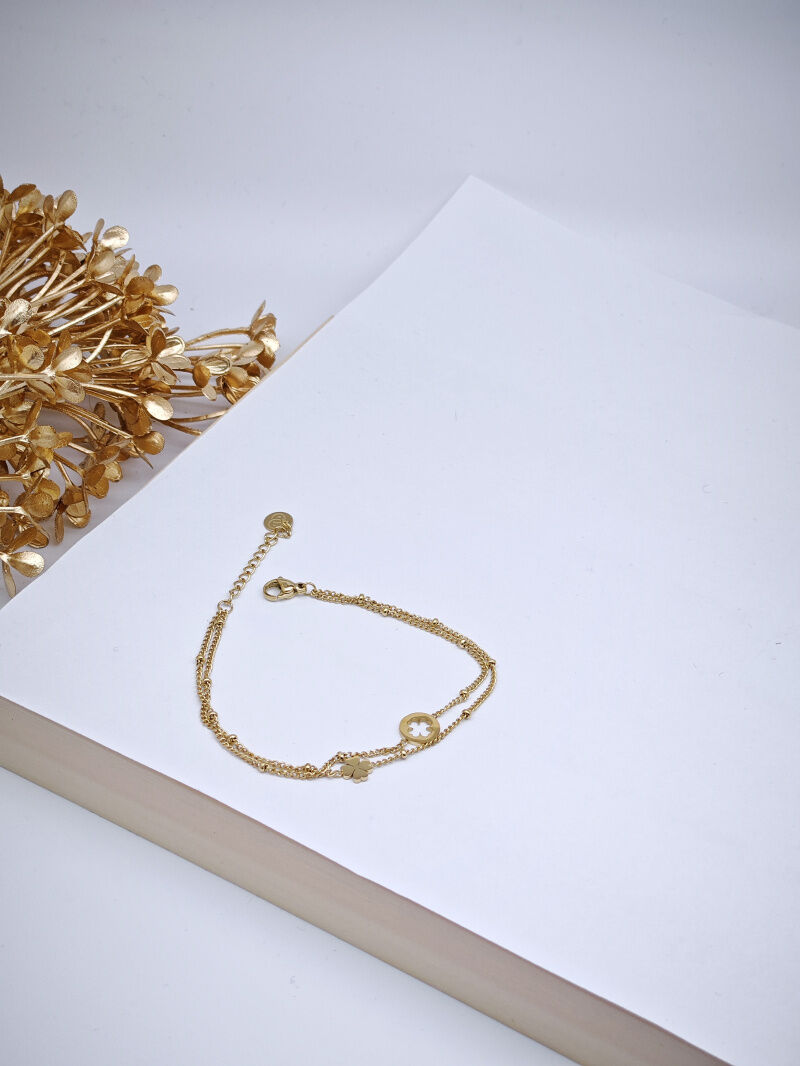 Edelstahl-Doppelklee-Kettenarmband - A434