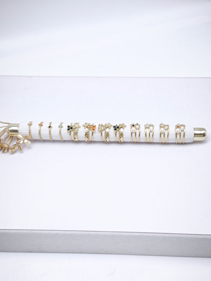 Set mit 12 verstellbaren Edelstahlringen - Kissen inklusive - COUSSIN-BAGUE12-02