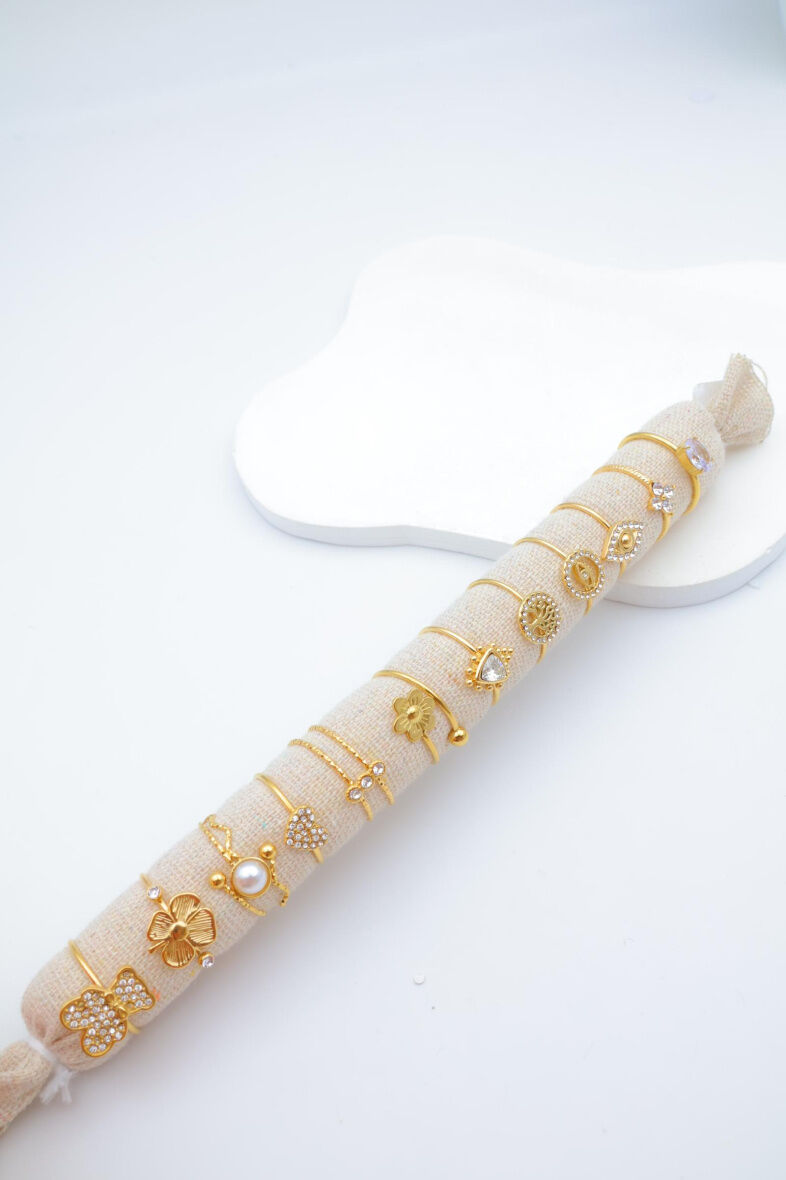 Set mit 12 verstellbaren Edelstahlringen - Kissen inklusive - COUSSIN-BAGUE12-05