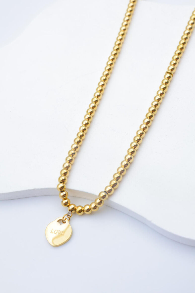 Goldperlenkette mit "LOVE"-Anhänger - E463