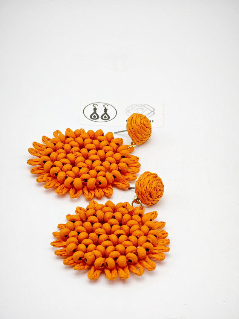 Boucles d'oreilles en raphia et acier inoxydable - K15