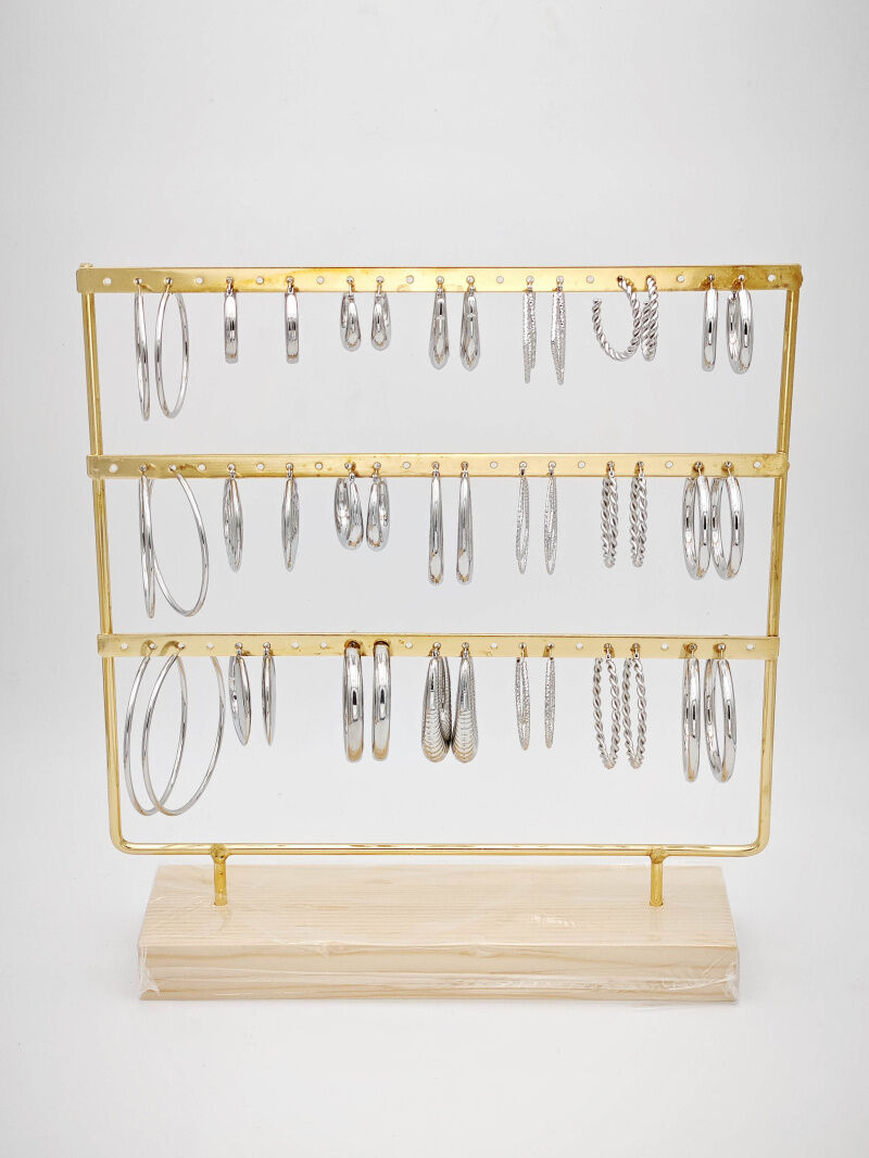 Set mit 21 Ohrringen aus Edelstahl mit Präsentationsständer - PR14