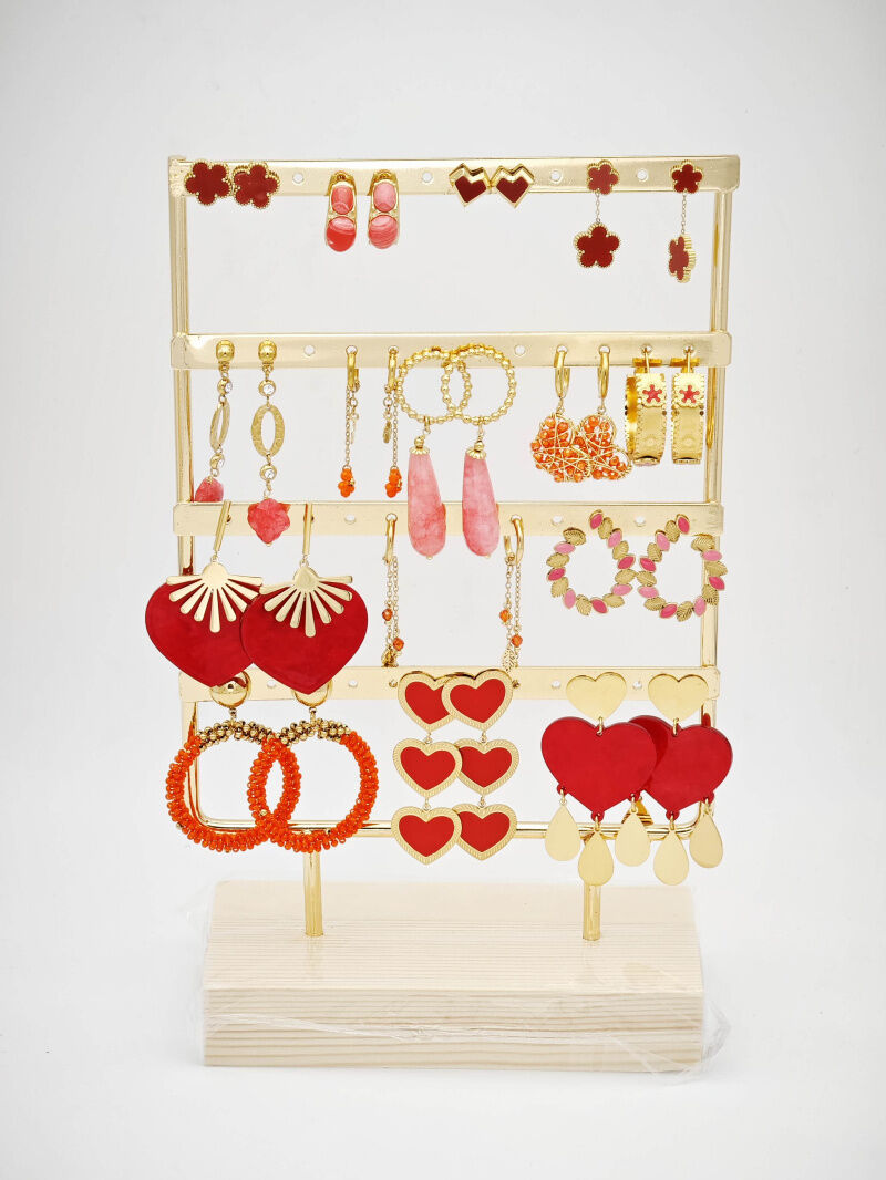 Set mit 15 Ohrringen aus Edelstahl mit Präsentationsständer - PR19