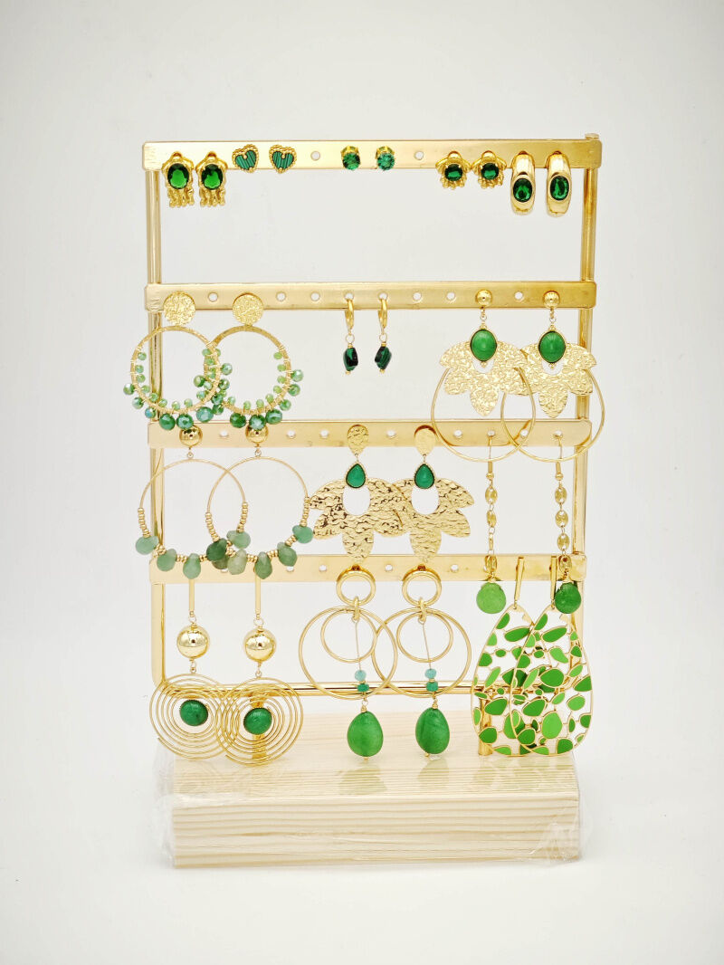 Set mit 14 Ohrringen aus Edelstahl mit Präsentationsständer - PR21