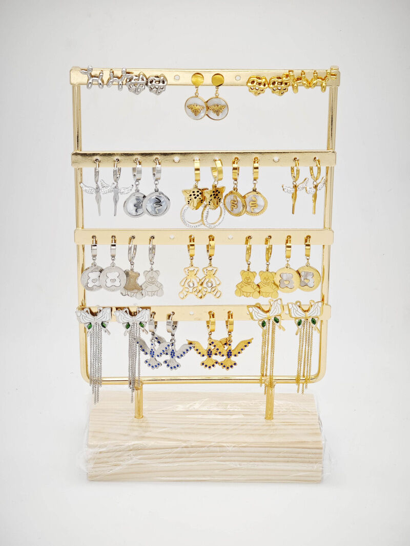 Set di 15 orecchini in acciaio inossidabile con espositore - PR41