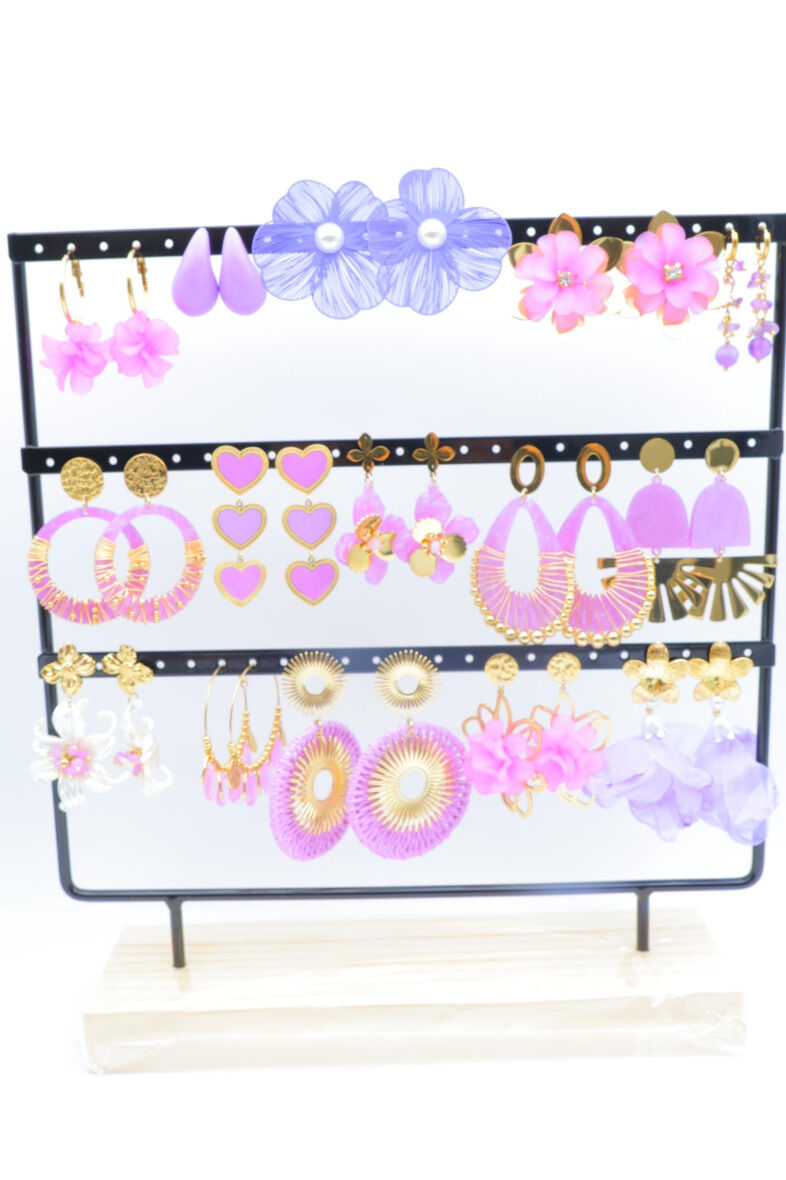 Lot de 15 boucles d'oreilles en acier inoxydable avec présentoir - PR57