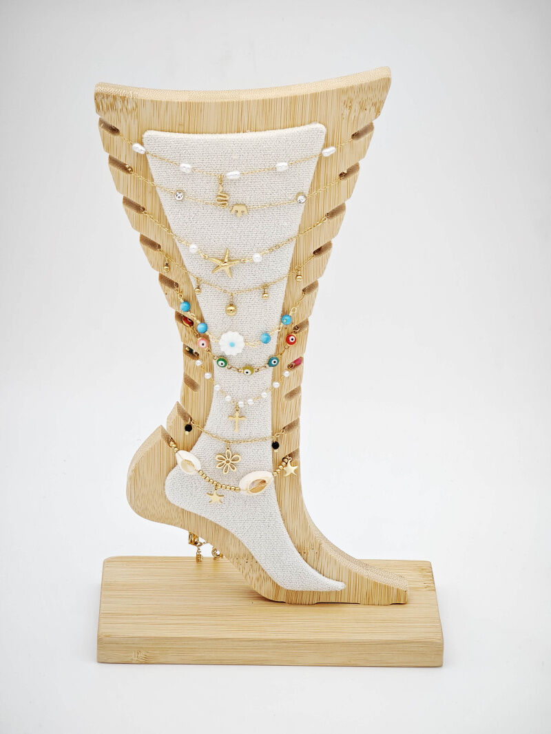 Set mit 9 Fußkettchen aus Edelstahl mit Ausstellungsständer - PRCDC1