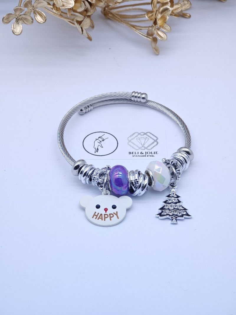 Bracelet rigide à charms en métal - PT1