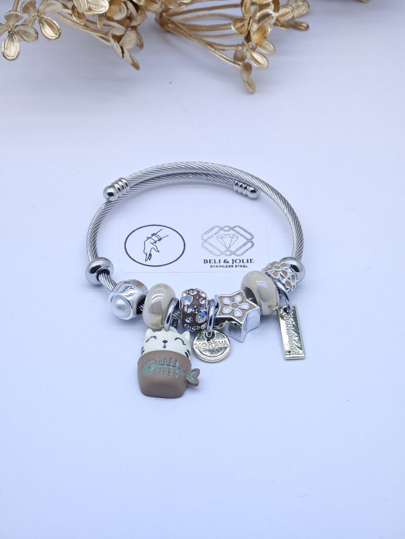 Bracelet rigide à charms en métal - PT2