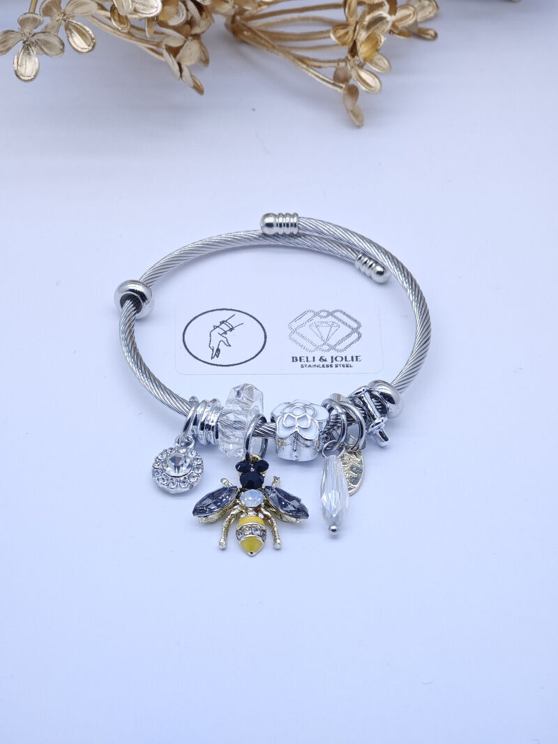 Bracelet rigide à charms en métal - PT3