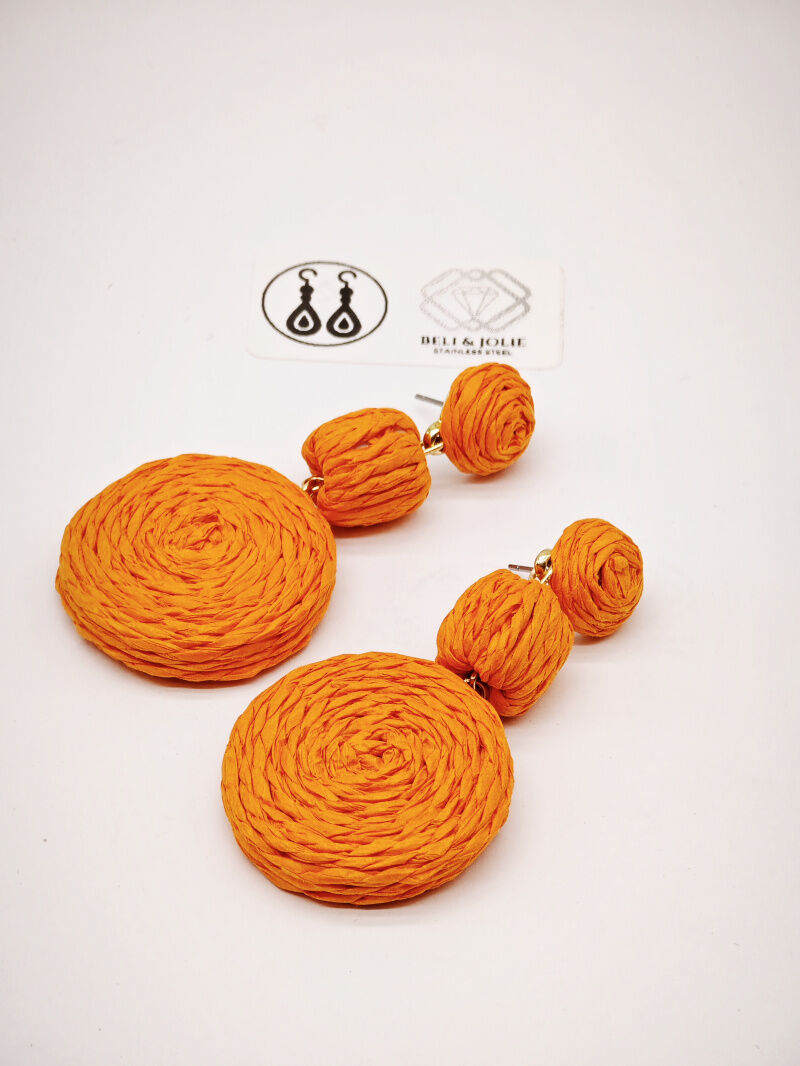 Boucles d'oreilles en raphia et métal - R14