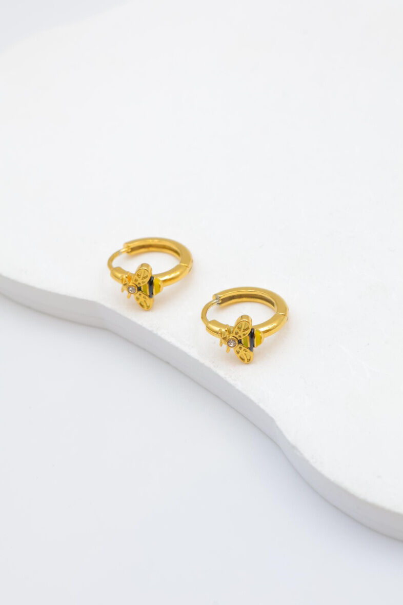 Creolen aus Edelstahl mit Zirkonia-Bienen - W74