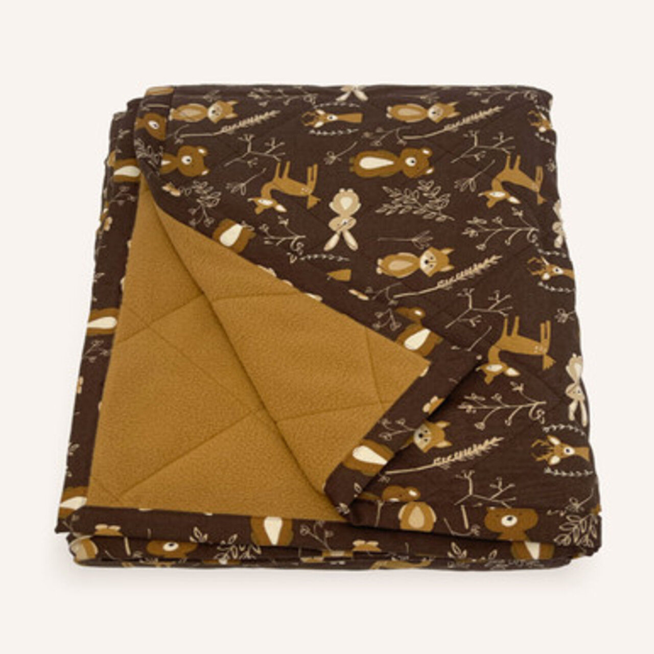 Couverture écologique Molly Mutt pour animaux – Adorables créatures sur fond marron foncé | Lavable, envers polaire, matelassée, 100 % coton non toxique, 2 tailles