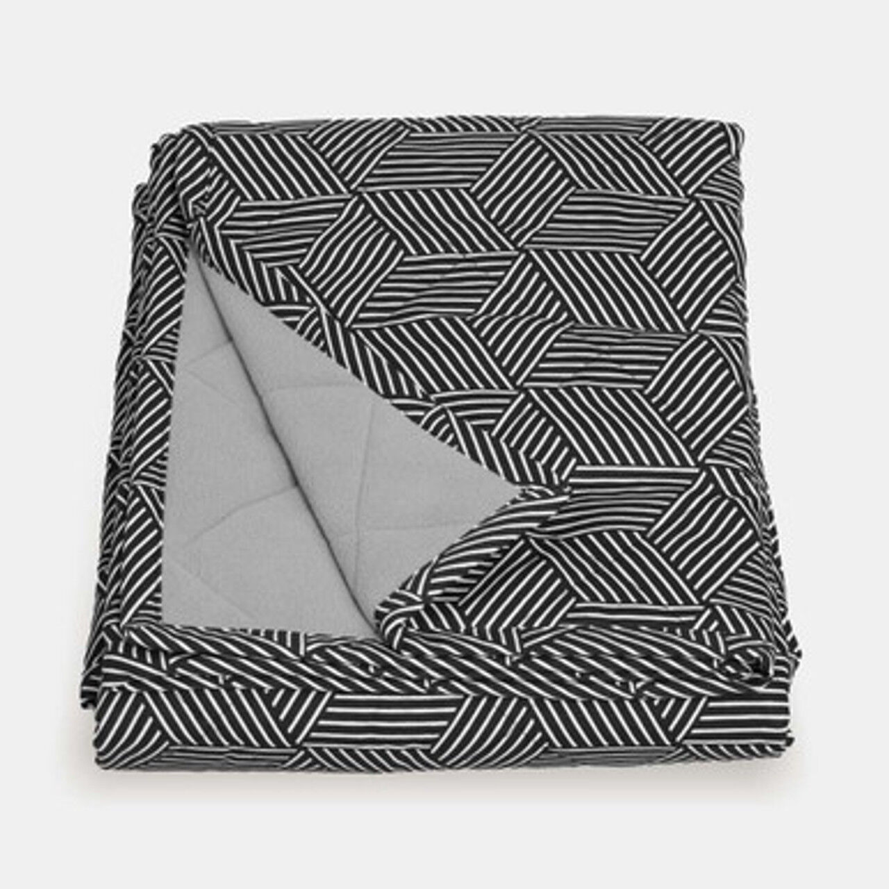Molly Mutt Eco-Friendly Pet Blanket – Rough Gem (white and graphite stripes) | Washable, Fleece backing, Quilted, Non-Toxic 100% Cotton, 2 Sizes