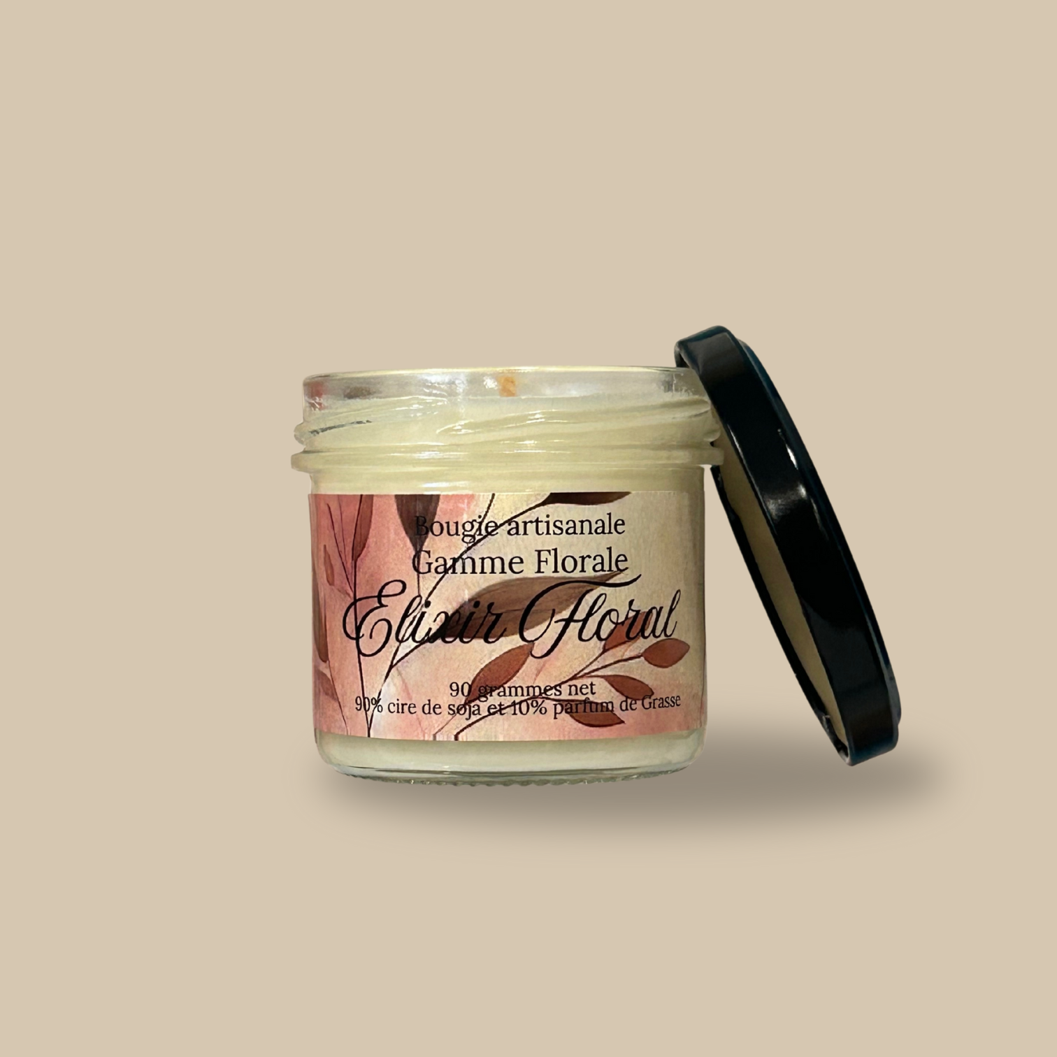 Vela hecha a mano con fragancia de elixir floral.